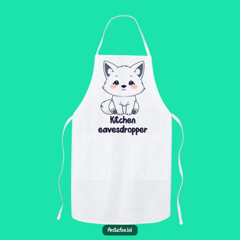 Funny Kawaii Arctic Fox Apron: Cute Kitchen Wear for a Hilarious Listening Gift!