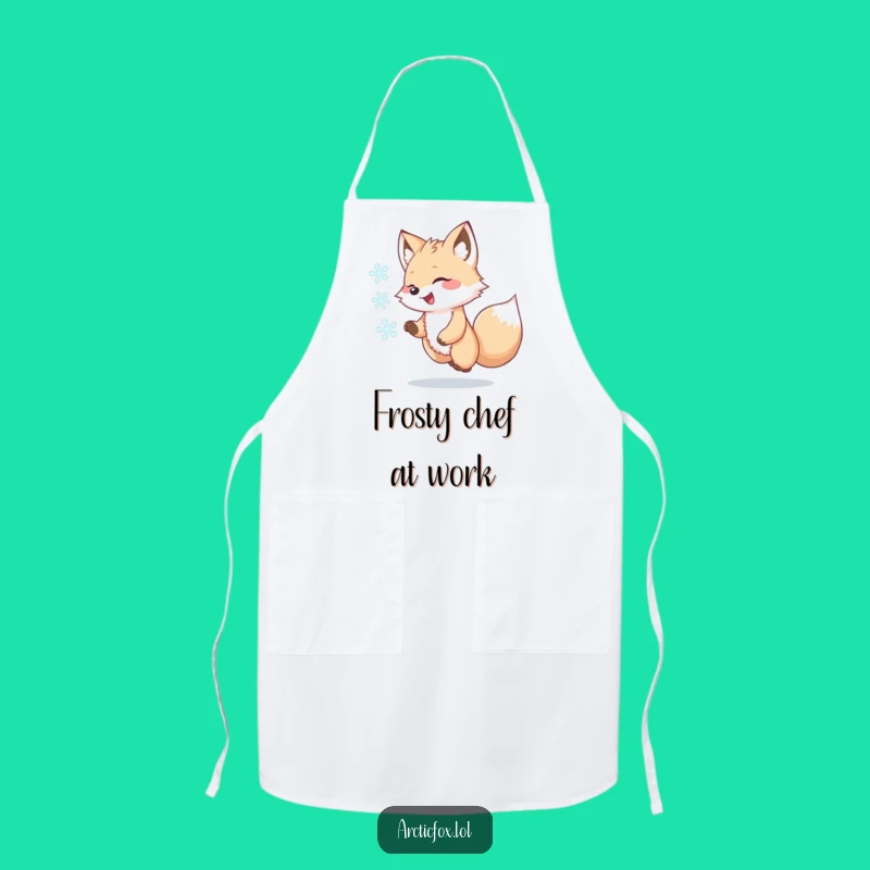 Funny Kawaii Arctic Fox Apron, Joyful Snowflake Chase Kitchen Wear, Humorous Cooking Gift