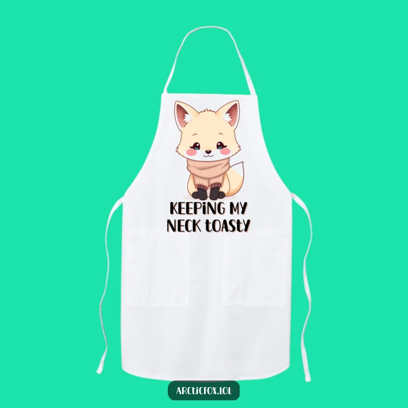 Funny Kawaii Arctic Fox Scarf Apron - Cute Kitchen Gift Idea