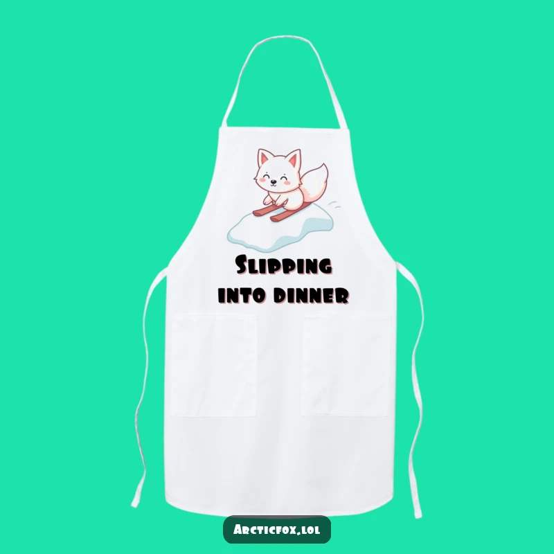 Funny Kawaii Arctic Fox Apron, Ice Slide Kitchen Wear, Humorous Cooking Gift