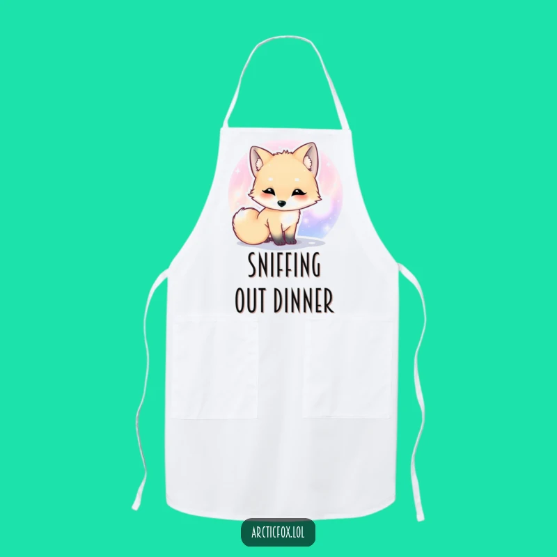 Funny Kawaii Arctic Fox Aurora Apron, Kitchen Animal Humor Gift