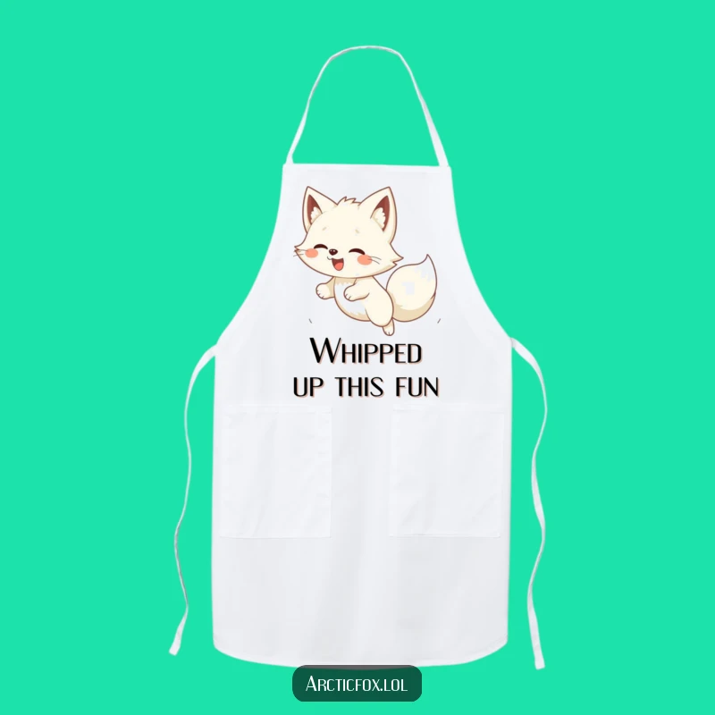 Funny Kawaii Arctic Fox Pouncing Apron: Cook Up Laughs in Style!