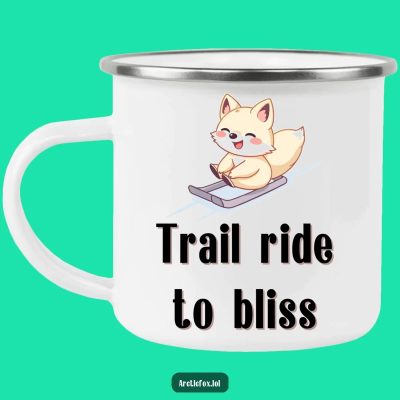 Adventure Arctic Fox Sliding Camping Mug - Winter Thrill, Funny Gift for Outdoors