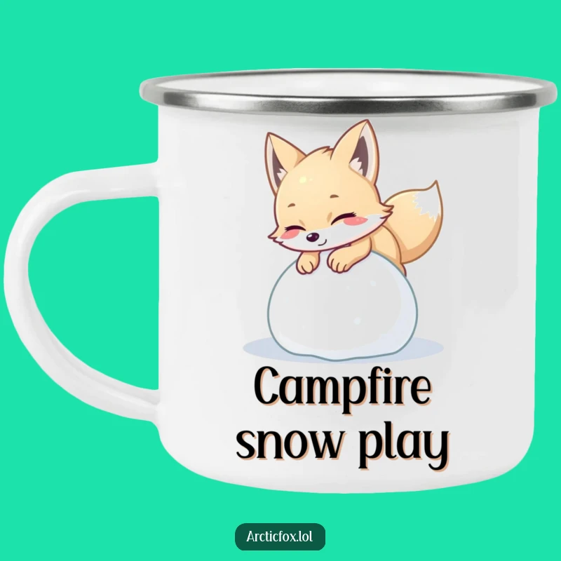 Funny Arctic Fox Snow Ball Camping Mug: Playful Companion for Snowy Adventures