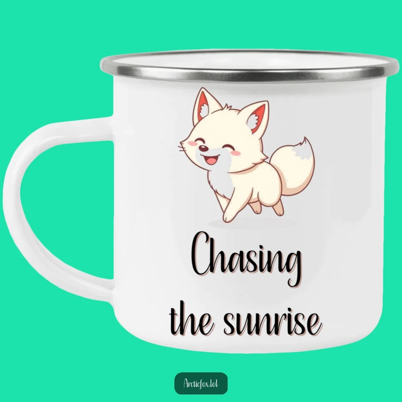 Funny Arctic Fox Tail Chase Camping Mug - Durable & Hilarious Outdoor Companion
