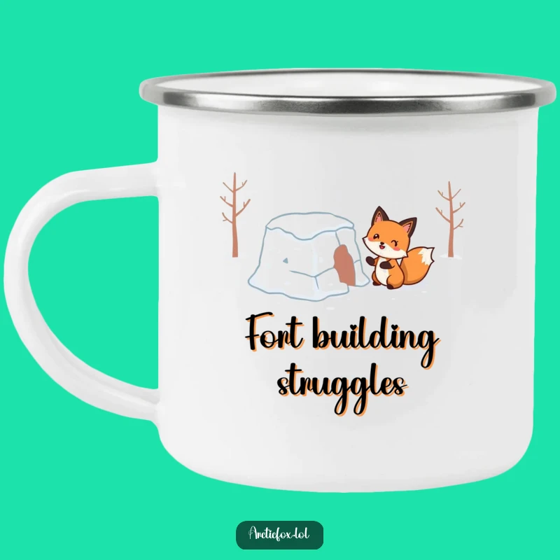Funny Wobbly Snow Fort Fox Camping Mug: Enjoy Drinks with Hilarious Winter Tales
