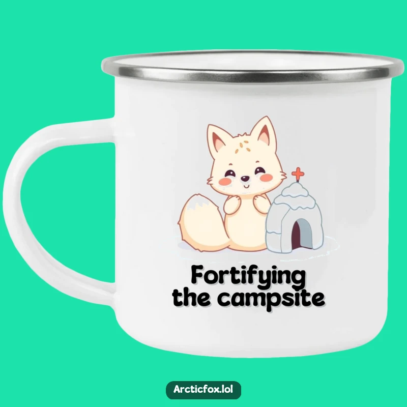 Funny Kawaii Arctic Fox Snow Fort Camping Mug: Adventure-Ready Winter Fun!