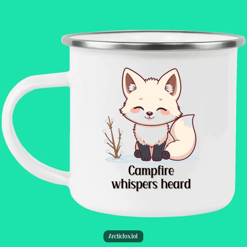 Funny Kawaii Arctic Fox Listening Camping Mug: Adventure-Ready Attentiveness!