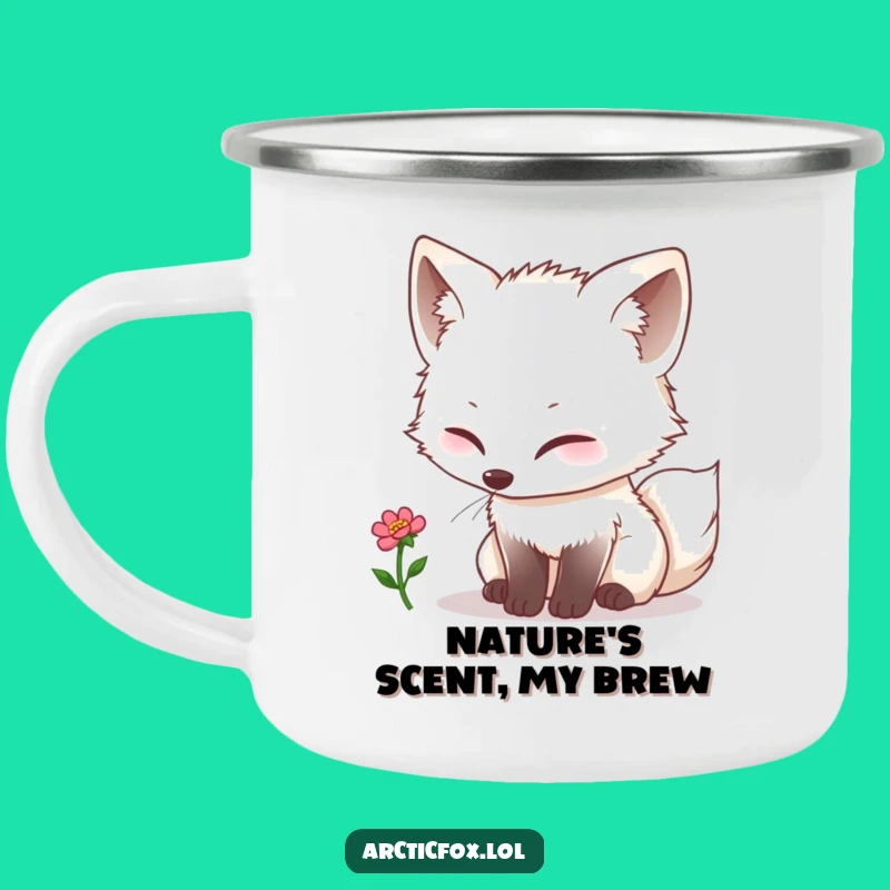 Funny Kawaii Arctic Fox Bloom Camping Mug - Nature Explorer Gift