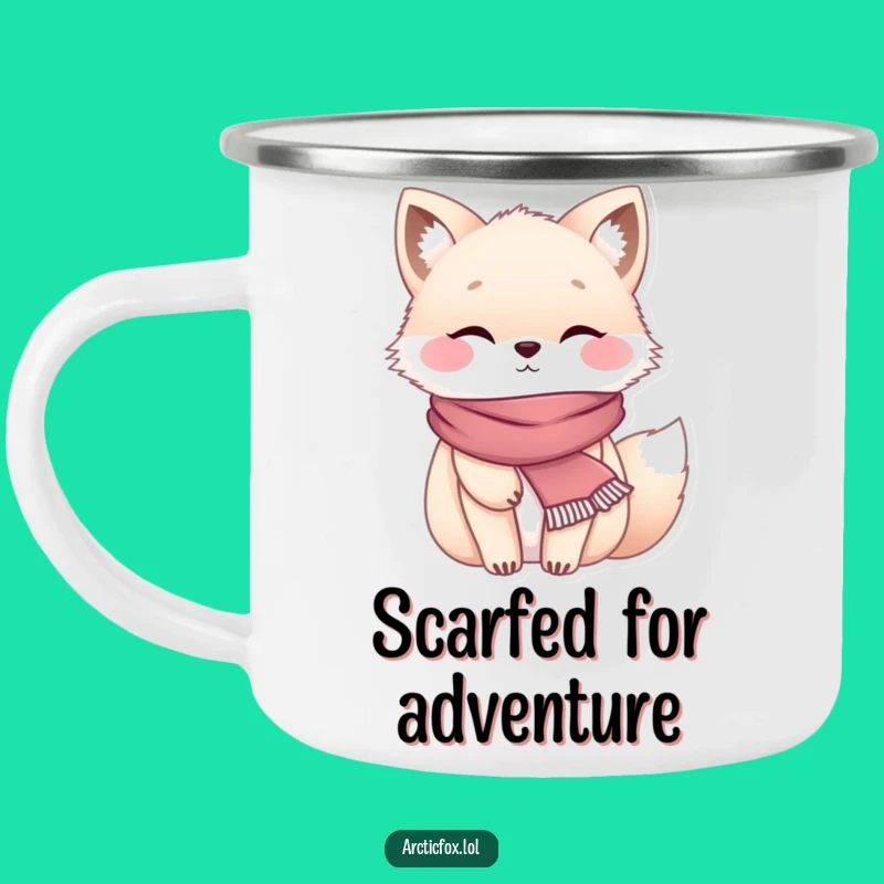 Funny Chubby Arctic Fox Scarf Camping Mug - Cozy Outdoor Adventures