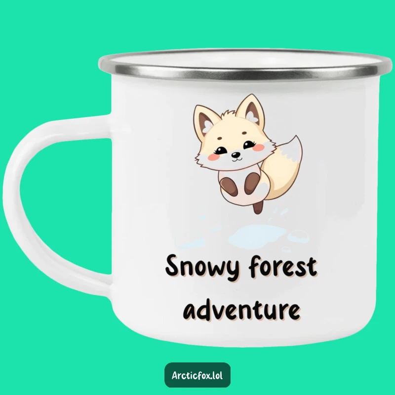 Funny Kawaii Arctic Fox Snow Campfire Mug: Playful Leap Gift