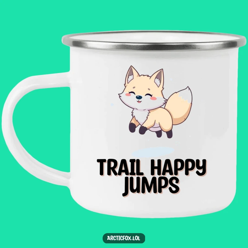 Funny Happy Arctic Fox Leaping Camping Mug - Joyful Outdoor Cheer