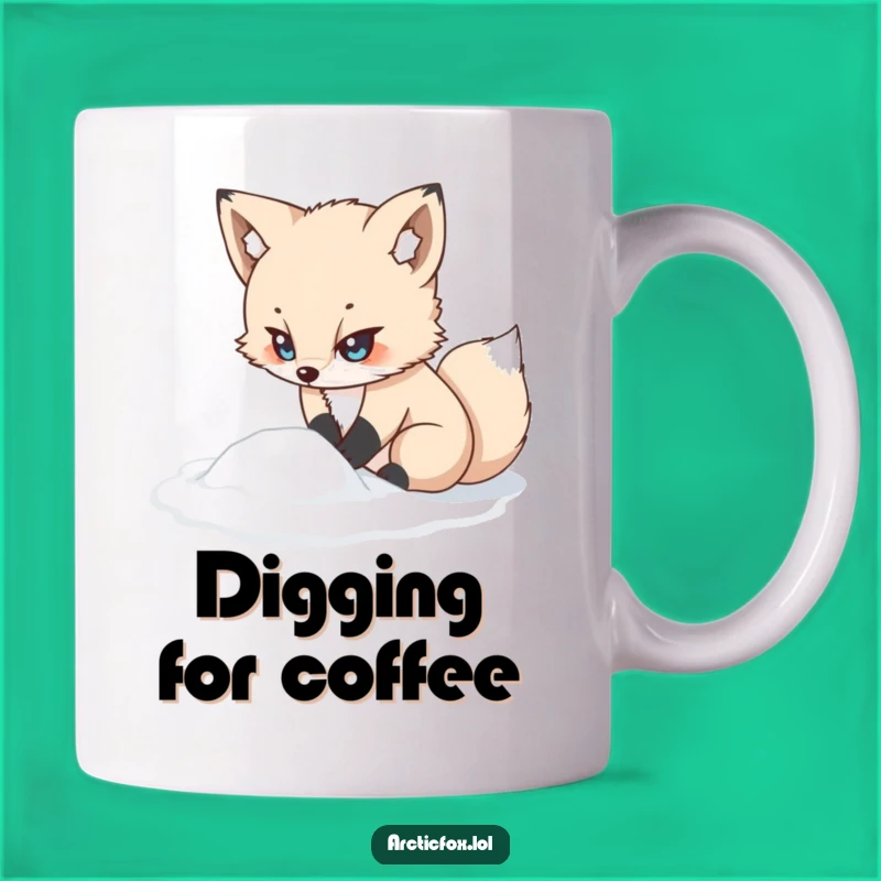 Funny Kawaii Arctic Fox Mug: Determined Digging, Cute & Funny Gift