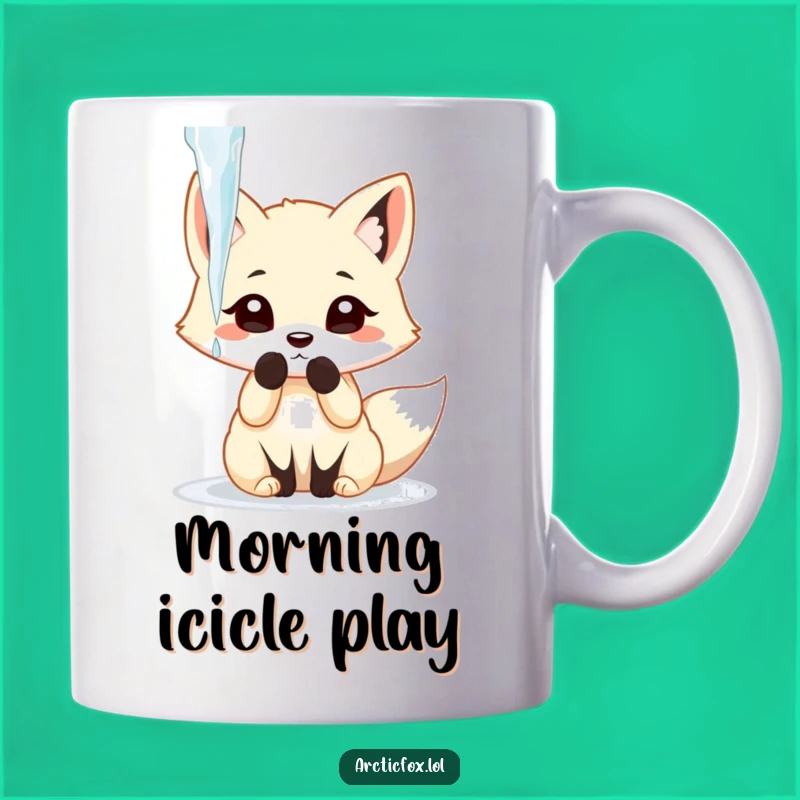 Funny Arctic Fox Batting Icicle Mug - Playful Winter Animal Gift