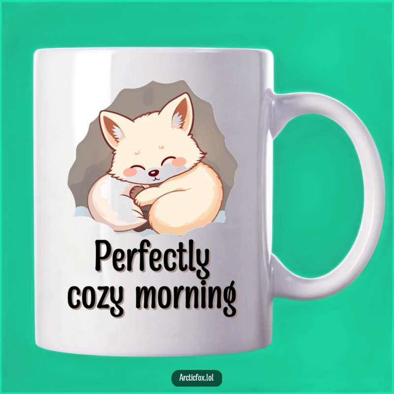 Funny Cozy Arctic Fox Mug - Happy Den Vibes Gift for Winter Comfort Seekers