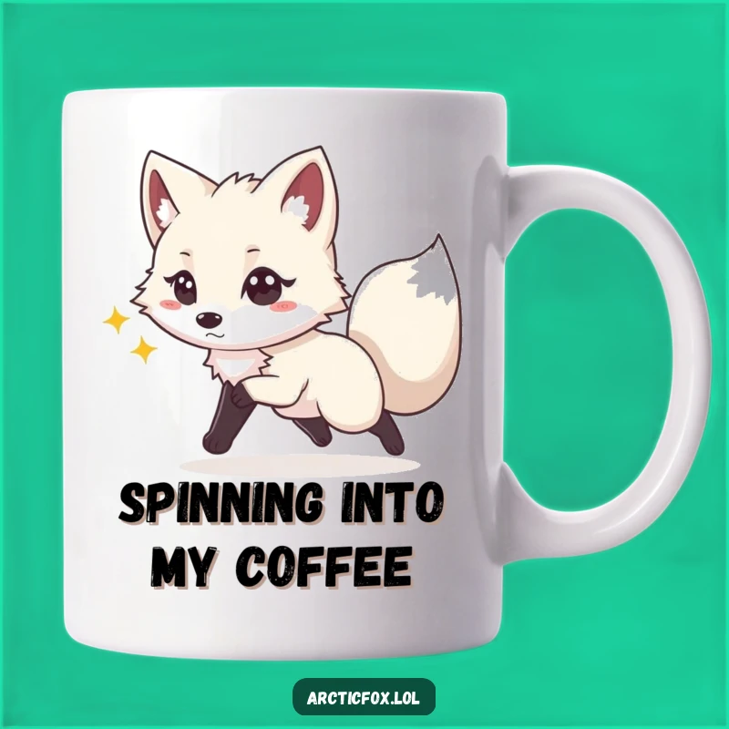 Funny Playful Fox Mug: Chasing Tail Arctic Fox, Fun Gift