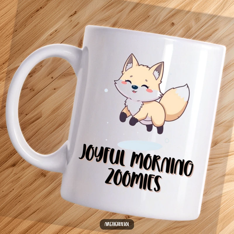 Funny happy arctic fox captured mid-leap, playfully bounding through fresh snow with pure joy.