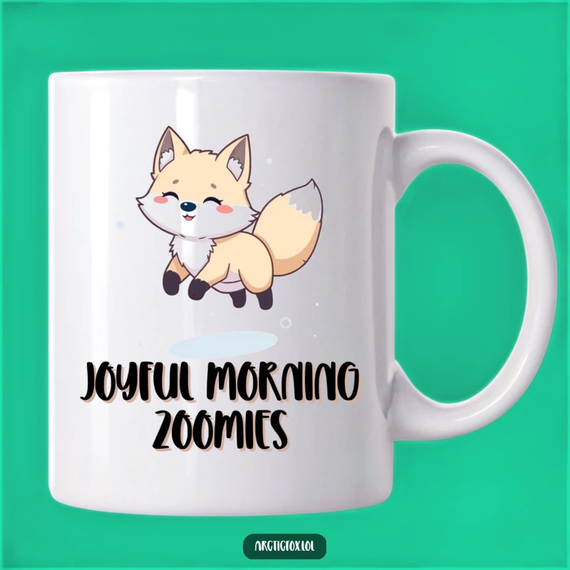 Funny Happy Arctic Fox Leaping Mug - Joyful Winter Animal Gift