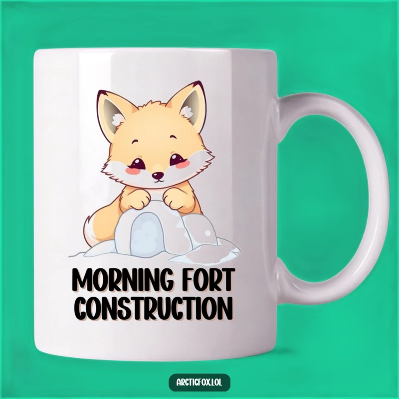 Funny Kawaii Arctic Fox Snow Fort Mug - Cute Animal Builder Gift