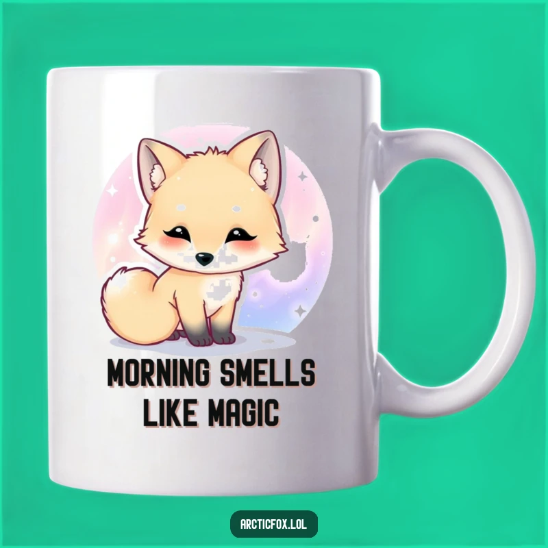 Funny Kawaii Arctic Fox Aurora Mug, Curious Animal Humor Gift