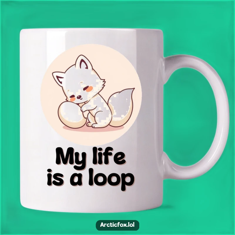 Funny Kawaii Arctic Fox Tail Chase Mug - Hilarious Animal Gift for Fox Lovers
