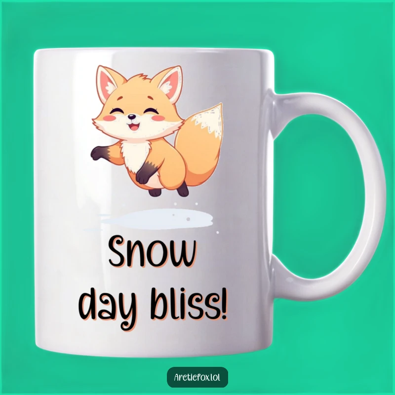 Funny Kawaii Arctic Fox Snow Jump Mug - Hilarious Joyful Gift for Fox Fans