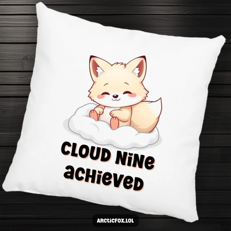 Arctic fox happily rolling in soft white powder, featured on a soft pillow for winter coziness.