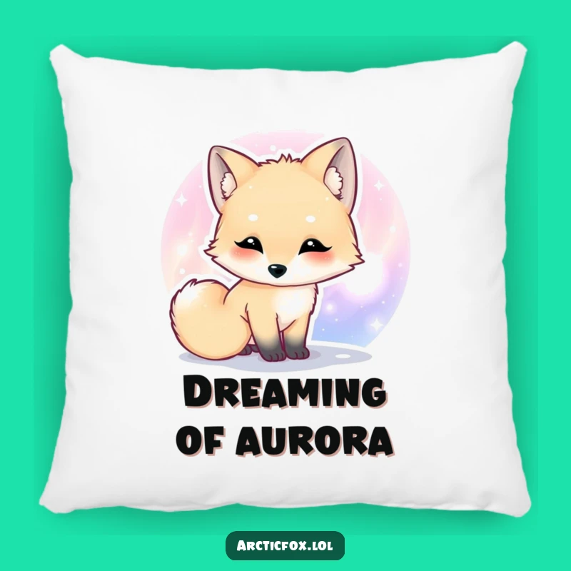 Funny Kawaii Arctic Fox Aurora Pillow, Cozy Animal Humor Gift