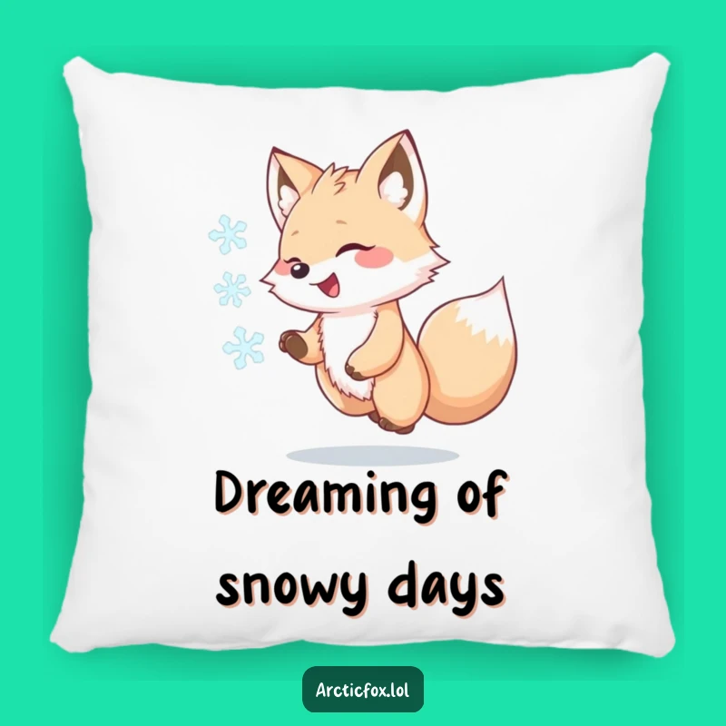 Funny Kawaii Arctic Fox Pillow, Cozy Snowflake Chase Cushion, Humorous Home Decor Gift