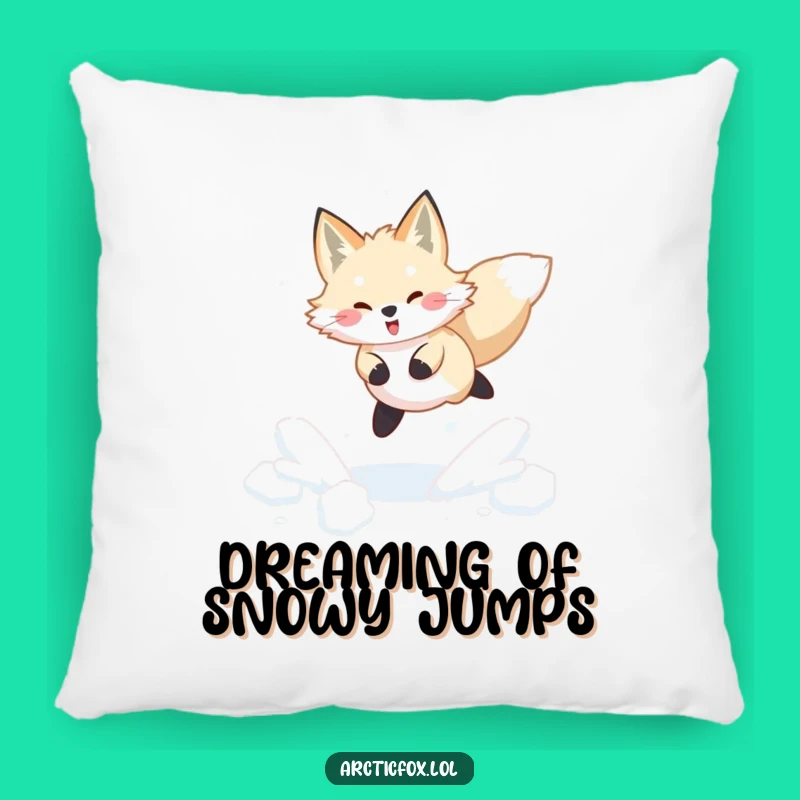 Funny Arctic Fox Pillow: Cozy Snow Leap, Joyful Winter Comfort