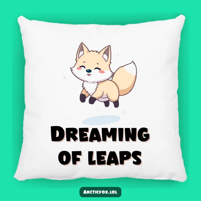 Funny Happy Arctic Fox Leaping Pillow - Playful Comfort Accent