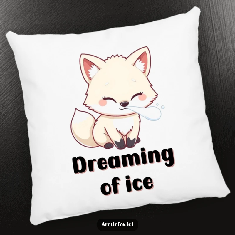 Funny Kawaii Arctic Fox Pillow featuring frosty breath, offering comfort and a touch of chilly humor.