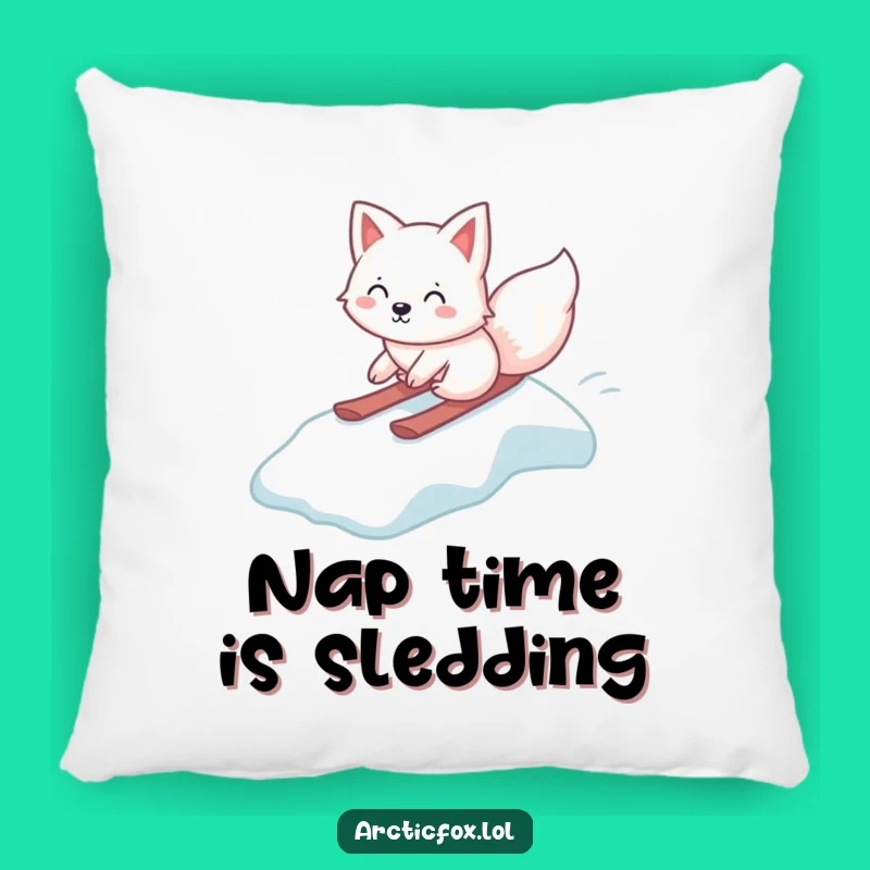 Funny Kawaii Arctic Fox Pillow, Cozy Ice Slide Cushion, Humorous Accent Gift