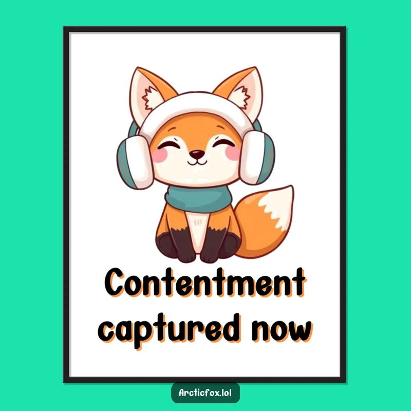 Funny Content Fox Digital Art: Cozy Earmuff Fox Print for Humorous Decor