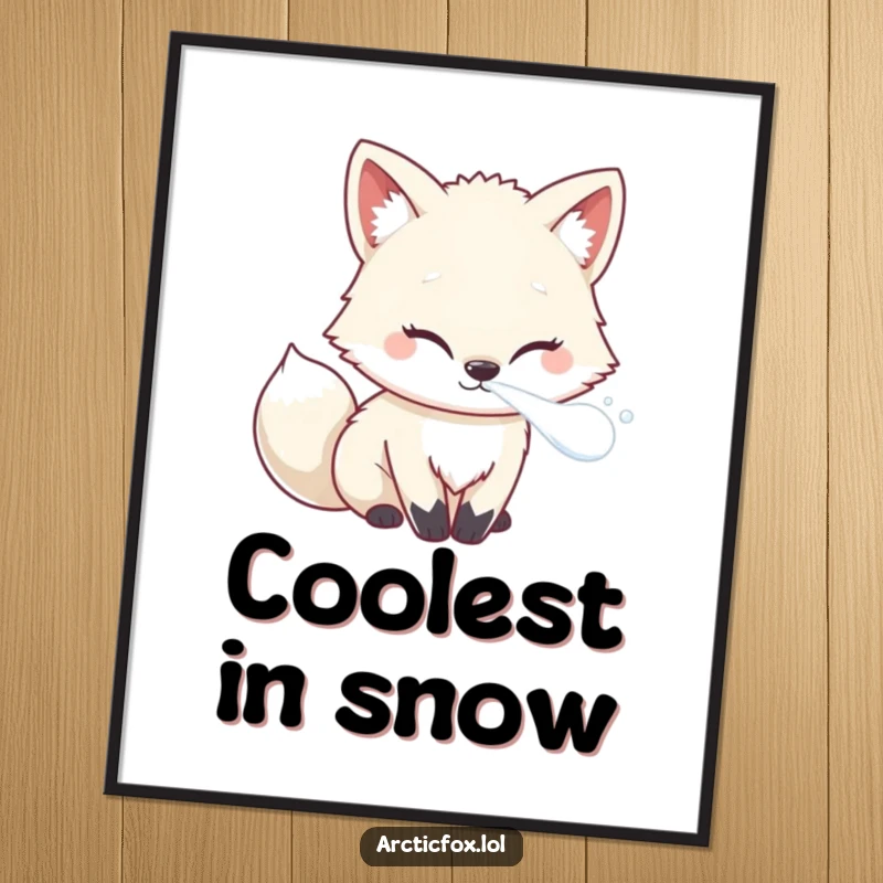 Funny Kawaii Arctic Fox Digital Art Print showing frosty breath, a charming and humorous illustration.