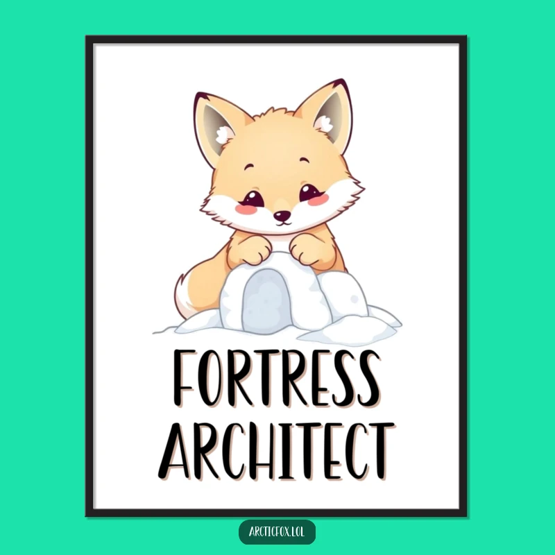Funny Kawaii Arctic Fox Snow Fort Digital Art - Cute Instant Download