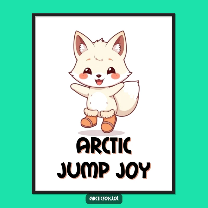 Funny Arctic Fox Digital Art: Joyful Leaping Fox Print for Energetic Decor