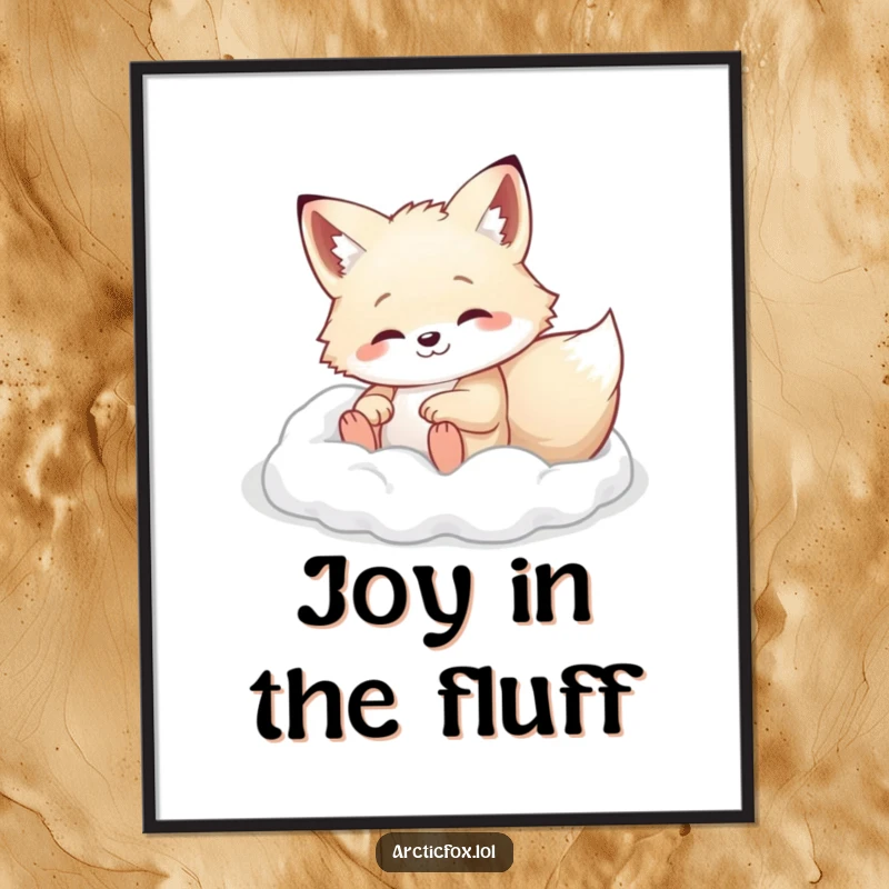 Arctic fox happily rolling in soft white powder, as a digital art print, ideal for winter decor.