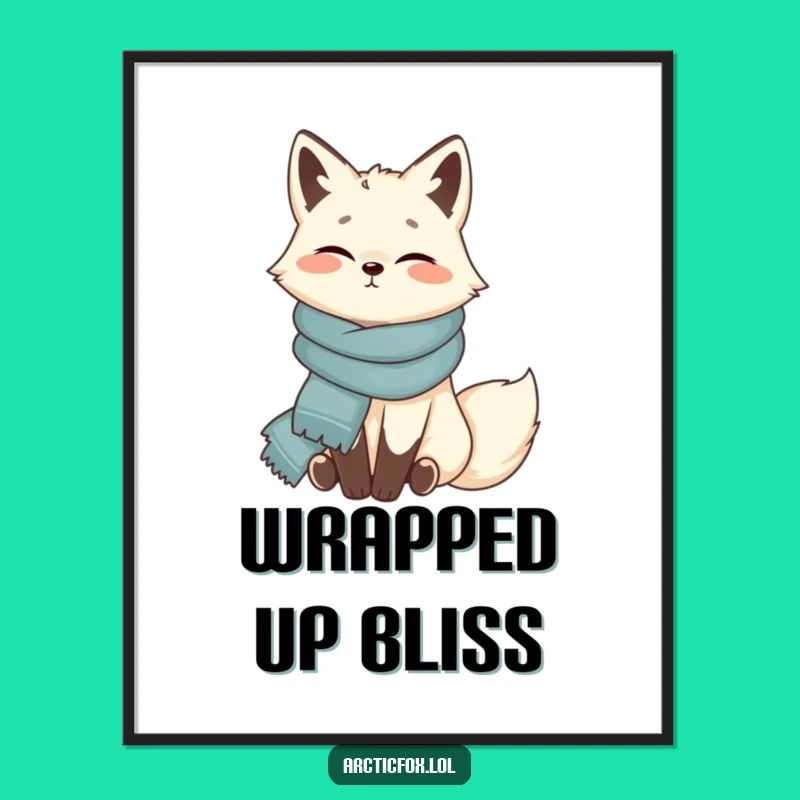 Funny Arctic Fox Scarf Digital Art: Contented Cozy Vibes - Instant Gift