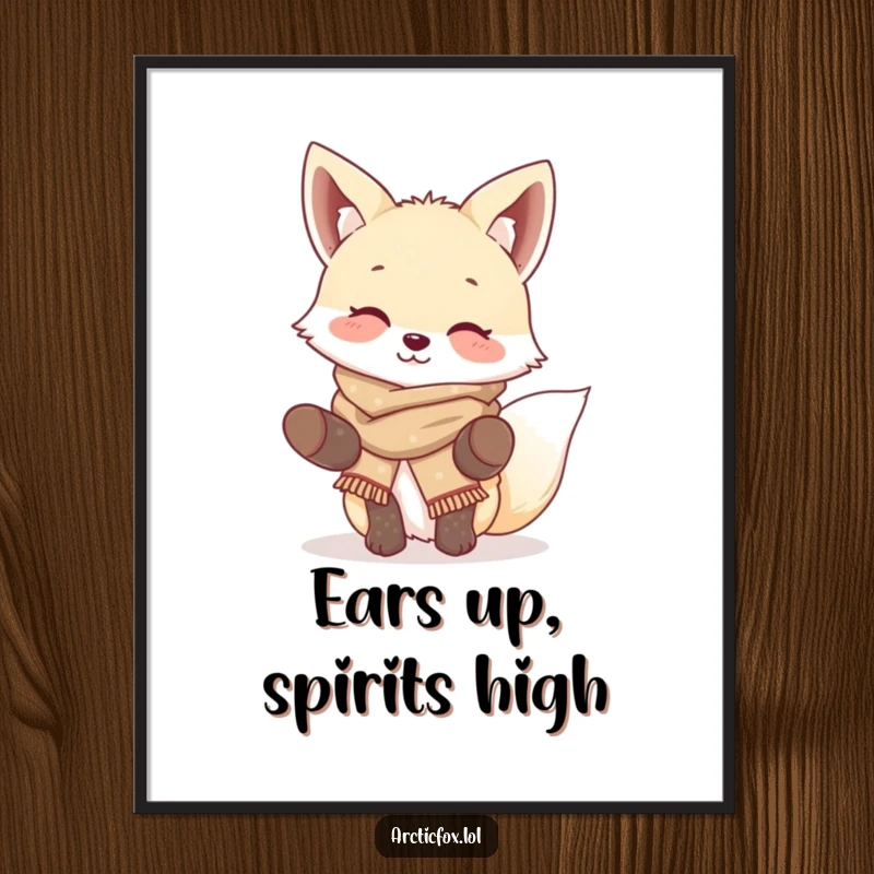 Funny Giggling Fox Digital Art Print: Cute arctic fox wearing scarf and mittens, giggling with joy, printable funny gift.