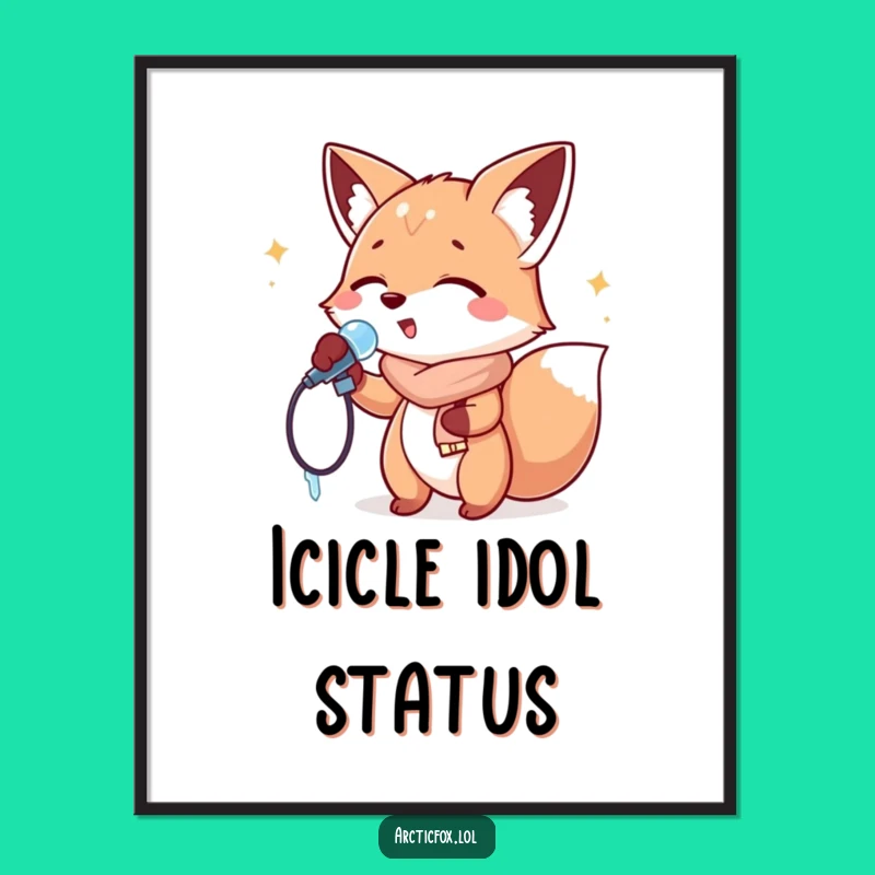Funny Singing Fox Digital Art: Rockstar Icicle Mic Print for Music Lovers