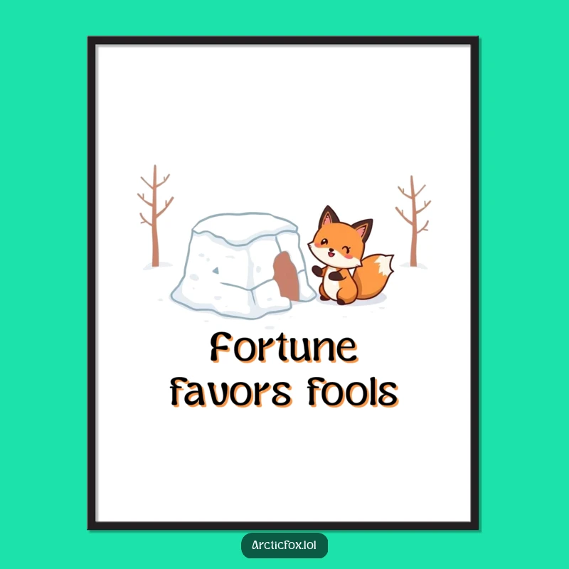 Funny Wobbly Snow Fort Fox Digital Art: Hilarious Winter Mishap Print for Walls