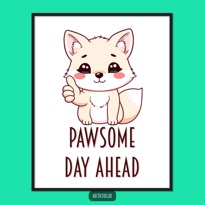 Funny Kawaii Arctic Fox Thumbs Up Digital Art - Cheerful Wall Decor