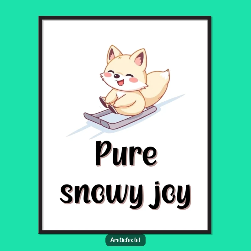 Funny Arctic Fox Sliding Digital Art - Winter Joy, Humorous Gift for Walls