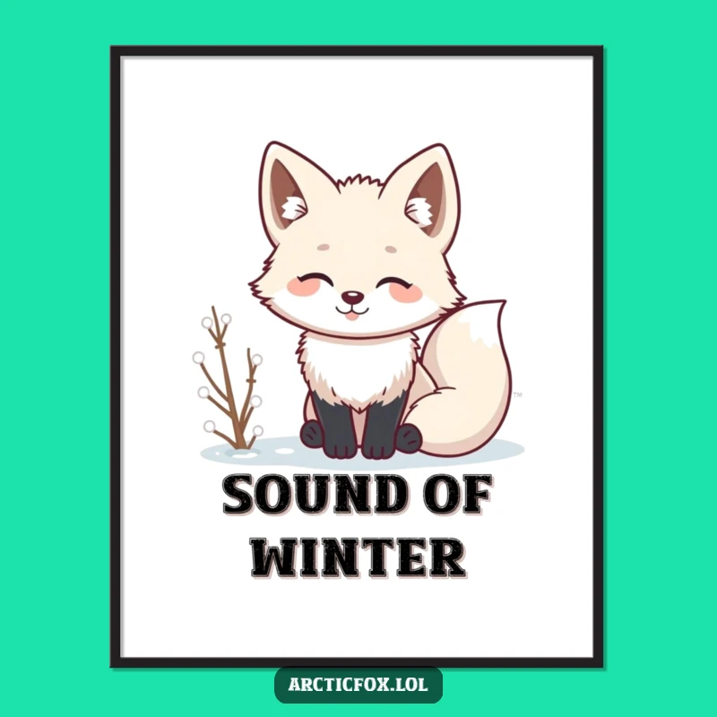 Funny Kawaii Arctic Fox Listening Digital Art: Instant Calm and Humor
