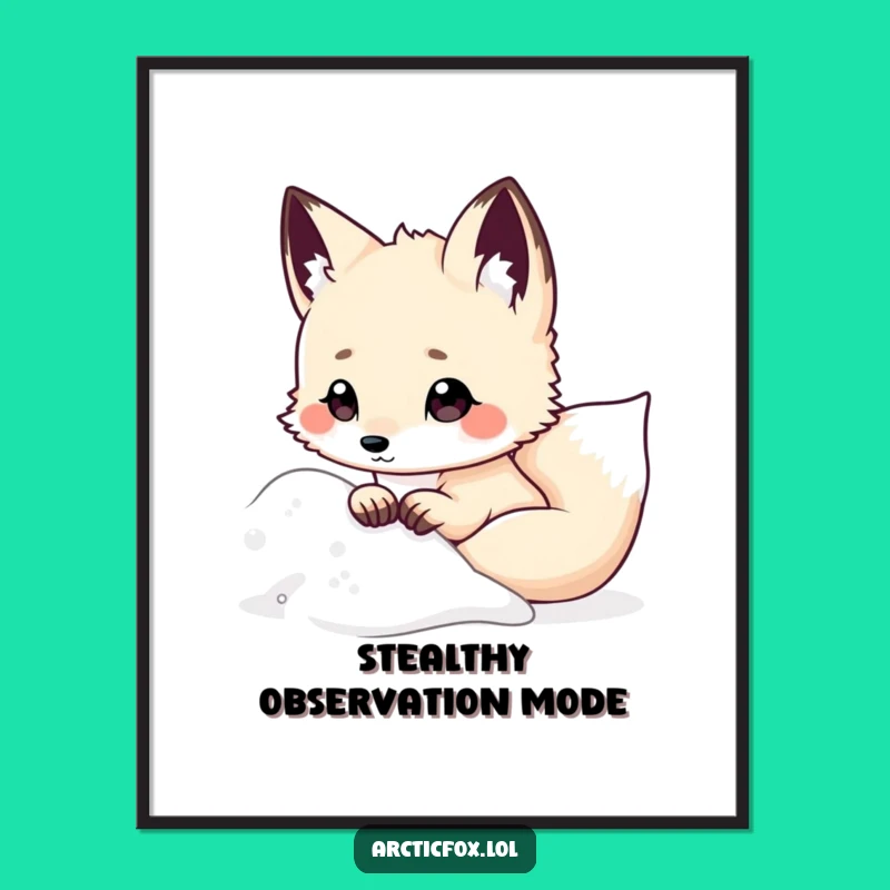 Funny Kawaii Arctic Fox Digital Art, Snowy Peek Printable, Humorous Instant Gift