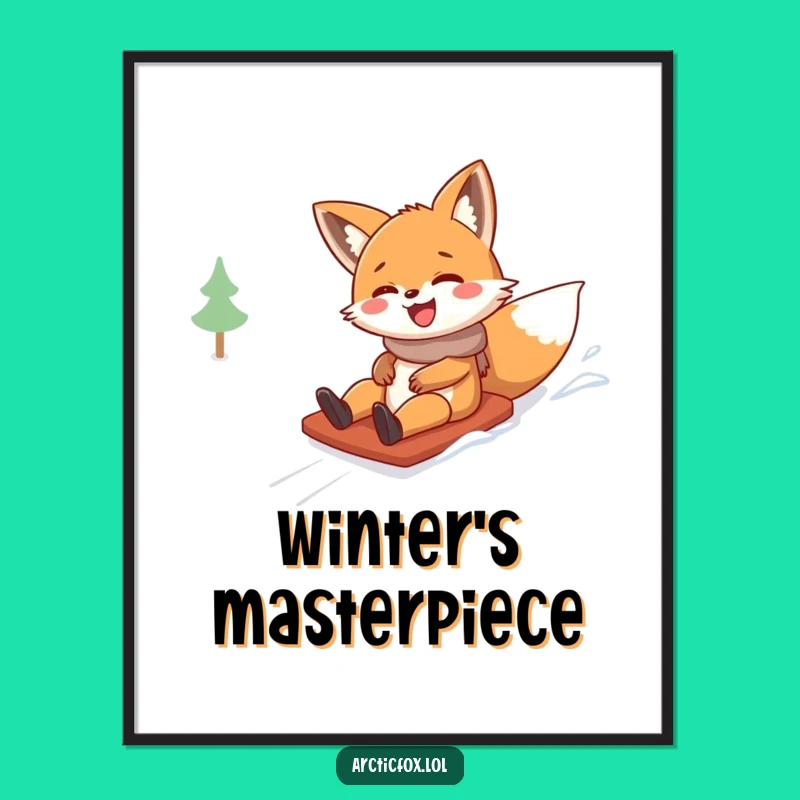 Funny Giggling Fox Sliding Digital Art: Instant Winter Joy Download