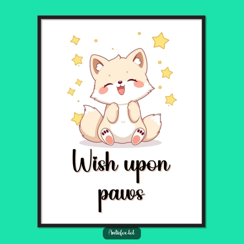 Funny Kawaii Arctic Fox Star Catcher Digital Art: Instant Cosmic Magic!