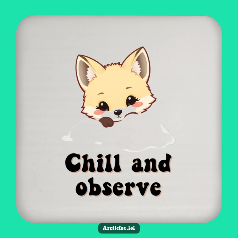 Adorable Kawaii Arctic Fox Coaster - Curious Peek, Funny Gift for Cute Tables