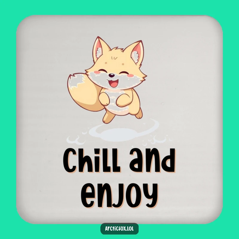 Funny Kawaii Arctic Fox Coaster: Joyful Snow Leap – Cute Table Protection Funny Gift